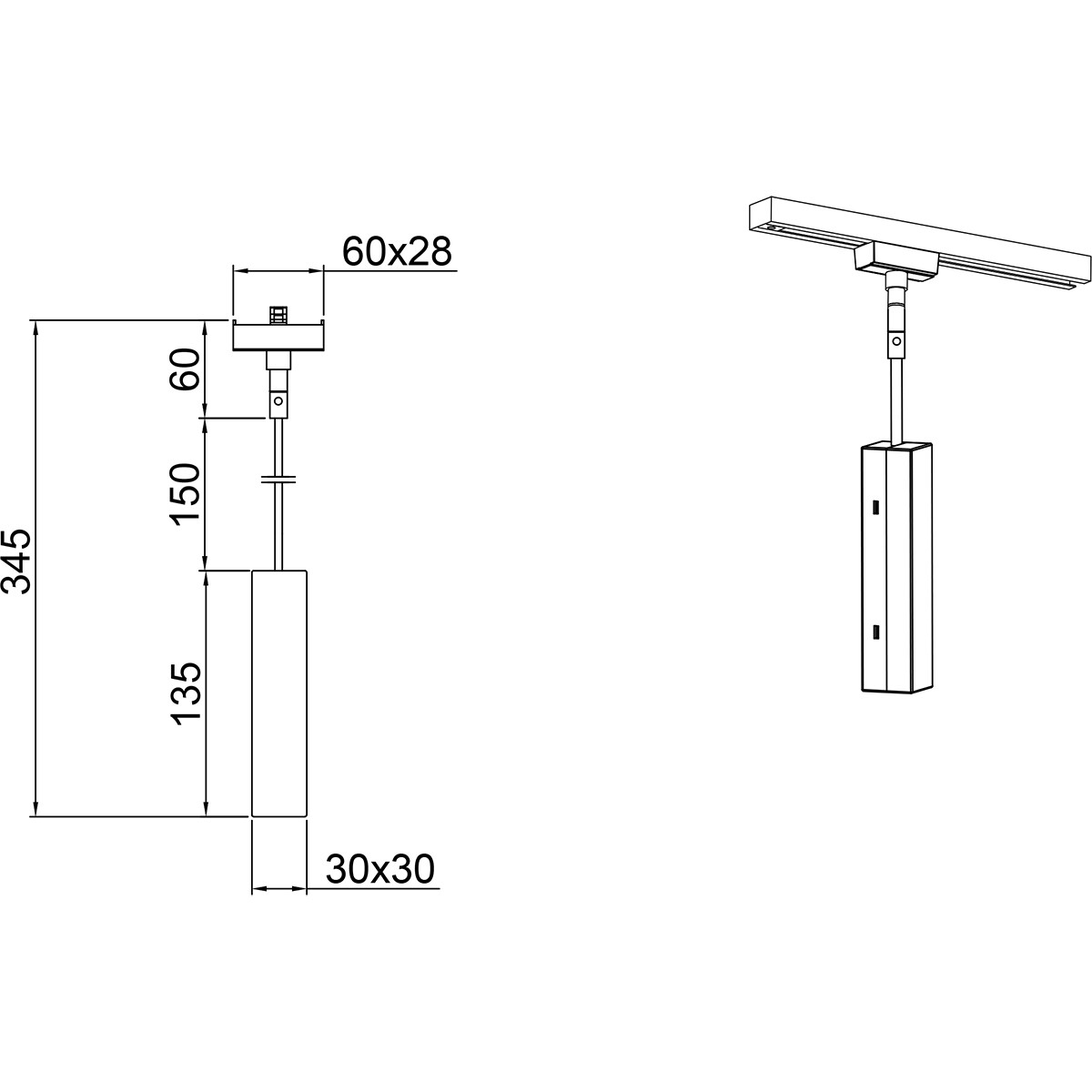 Spanningsrail Connector Hanglamp - Hangadapter - Trion Dual - 2 Fase - Mat Titaan