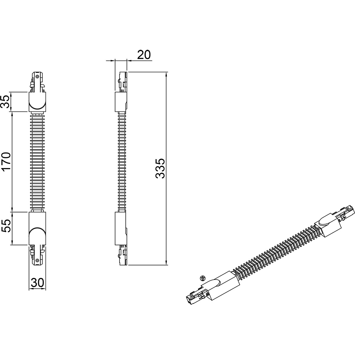 Spanningsrail Doorverbinder - Trion Dual - Flexibele Connector - 2 Fase - Mat Titaan