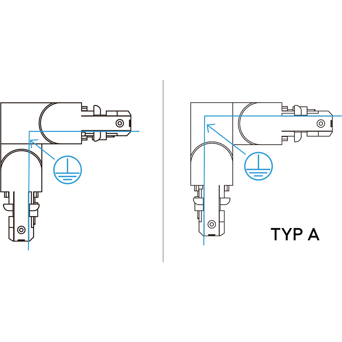 Spanningsrail Doorverbinder - Trion Dual - Hoek L Connector - Aarde Binnen - 2 Fase - Mat Zwart