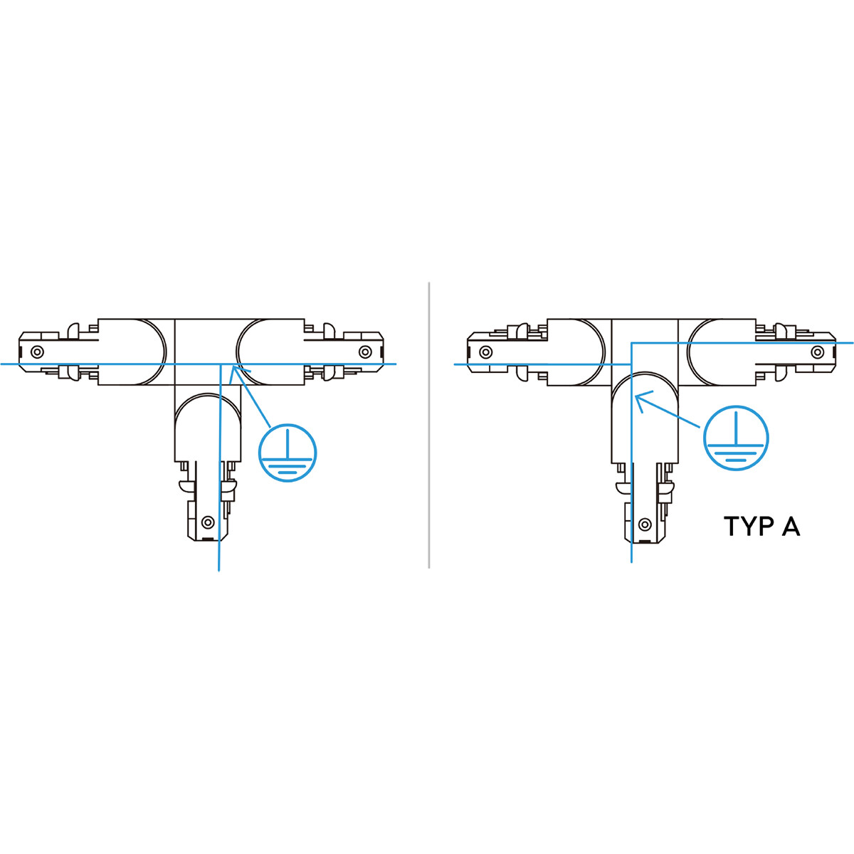 Spanningsrail Doorverbinder - Trion Dual - T Connector - Aarde Links - 2 Fase - Mat Wit