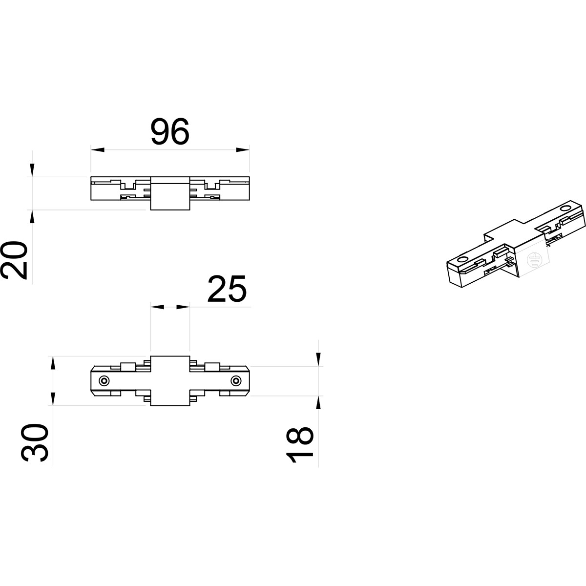 Spanningsrail Isolator - Trion Dual - Rechte Connector - 2 Fase - Mat Wit