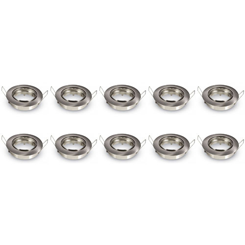 Spot Armatuur 10 Pack - Aigi - GU10 Inbouwspot - Rond - Chroom - Aluminium - Kantelbaar Ø82mm