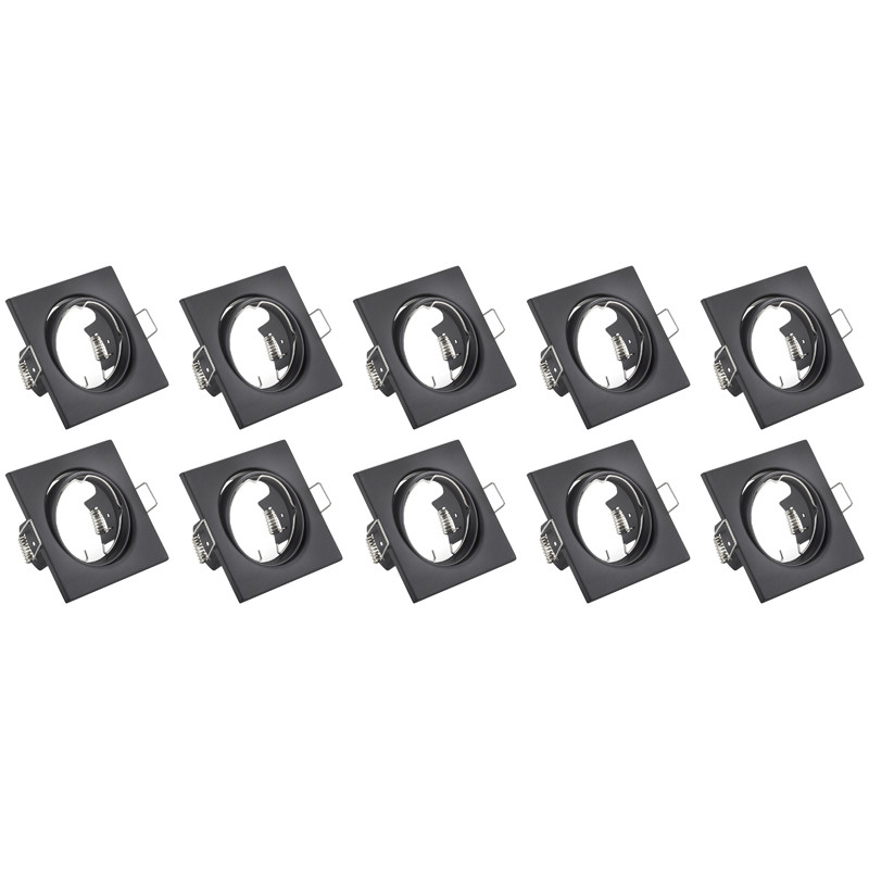 Spot Armatuur 10 Pack - Trion - GU10 Inbouwspot - Vierkant - Zwart - Aluminium - Kantelbaar 80mm