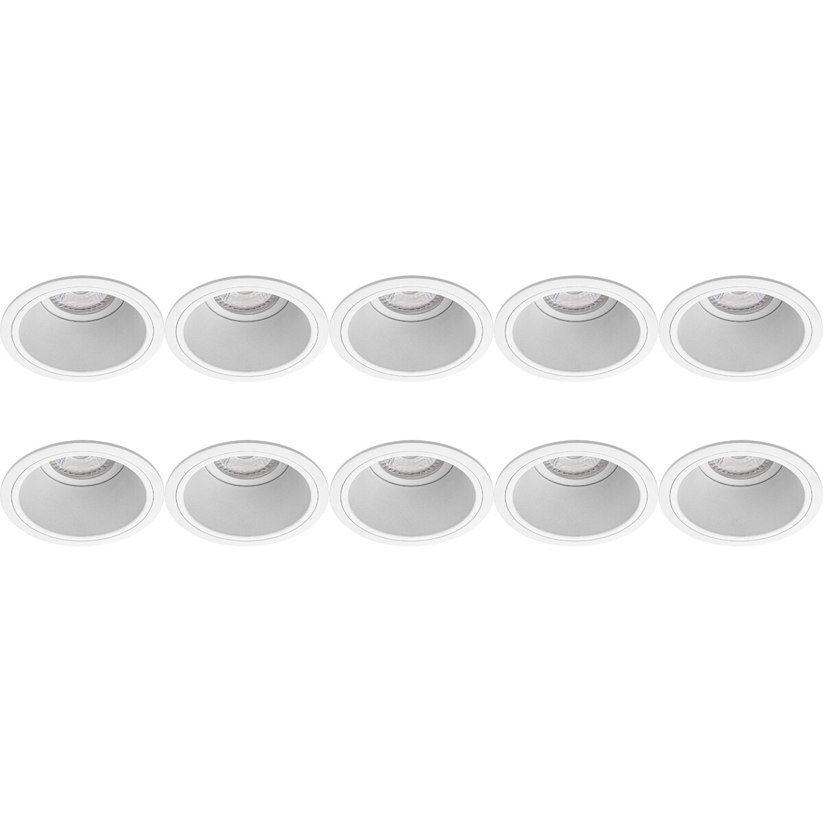 Spot Armatuur 10 Pack - Pragmi Minko Pro - GU10 Inbouwspot - Rond - Wit - Aluminium - Verdiept - Ø90mm