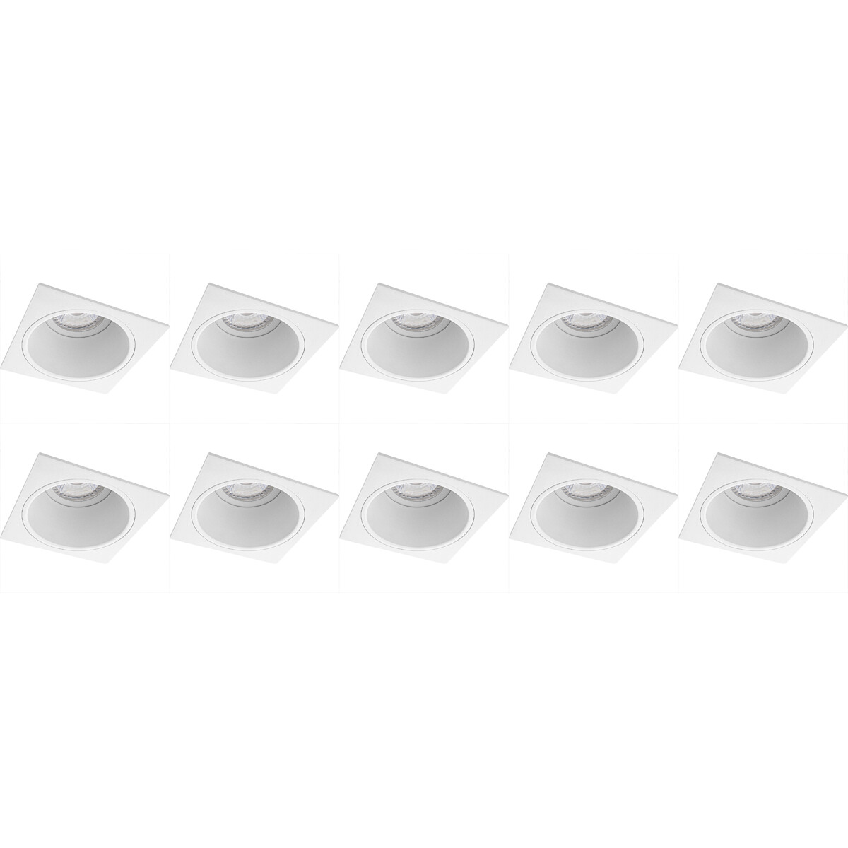 Spot Armatuur 10 Pack - Pragmi Minko Pro - GU10 Inbouwspot - Vierkant - Wit - Aluminium - Verdiept - 90mm