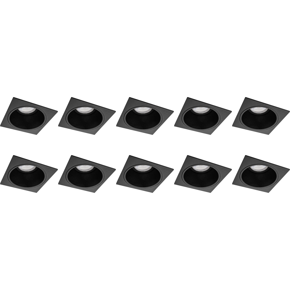 Spot Armatuur 10 Pack - Pragmi Minko Pro - GU10 Inbouwspot - Vierkant - Zwart - Aluminium - Verdiept - 90mm