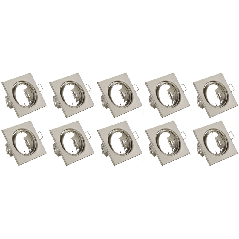 Spot Armatuur 10 Pack - Trion - GU10 Inbouwspot - Vierkant - Nikkel - Aluminium - Kantelbaar 80mm