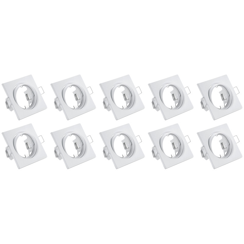 Spot Armatuur 10 Pack - Trion - GU10 Inbouwspot - Vierkant - Wit - Aluminium - Kantelbaar 80mm