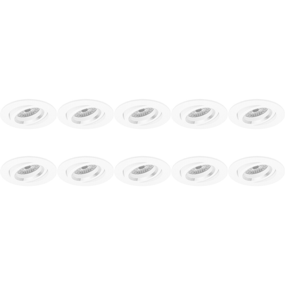 Spot Armatuur 10 Pack - Pragmi Aerony Pro - GU10 Inbouwspot - Rond - Wit - Aluminium - Kantelbaar - Ø82mm