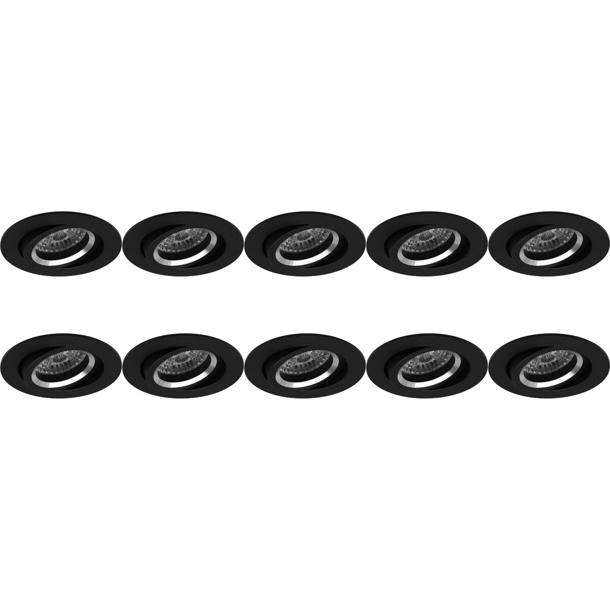 Spot Armatuur 10 Pack - Pragmi Aerony Pro - GU10 Inbouwspot - Rond - Zwart - Aluminium - Kantelbaar - Ø82mm