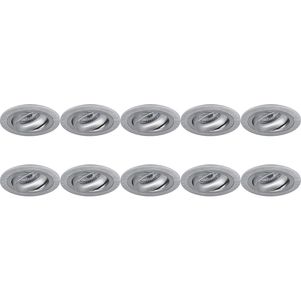 Spot Armatuur 10 Pack - Pragmi Alpin Pro - GU10 Inbouwspot - Rond - Zilver - Aluminium - Kantelbaar - Ø92mm