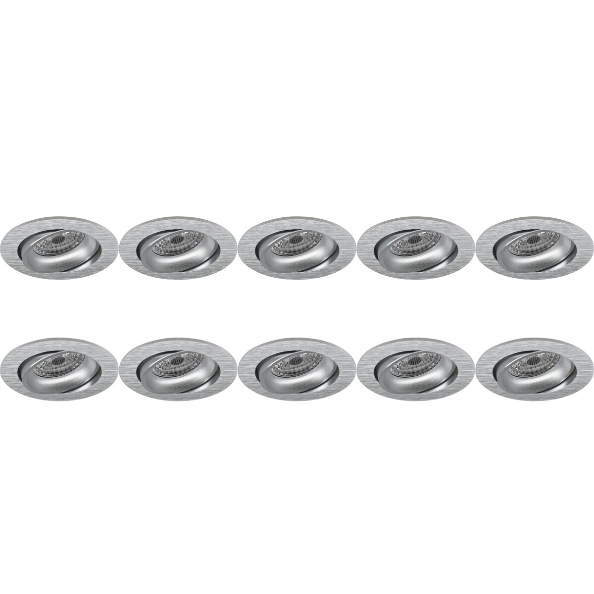 Spot Armatuur 10 Pack - Pragmi Delton Pro - GU10 Inbouwspot - Rond - Zilver - Aluminium - Kantelbaar - Ø82mm