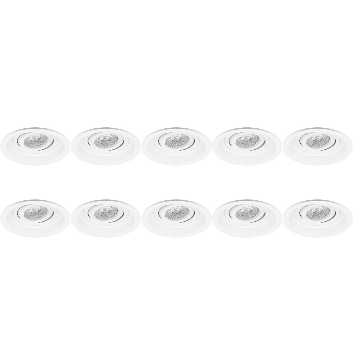 Spot Armatuur 10 Pack - Pragmi Domy Pro - GU10 Inbouwspot - Rond - Wit - Aluminium - Verdiept - Kantelbaar - Ø105mm