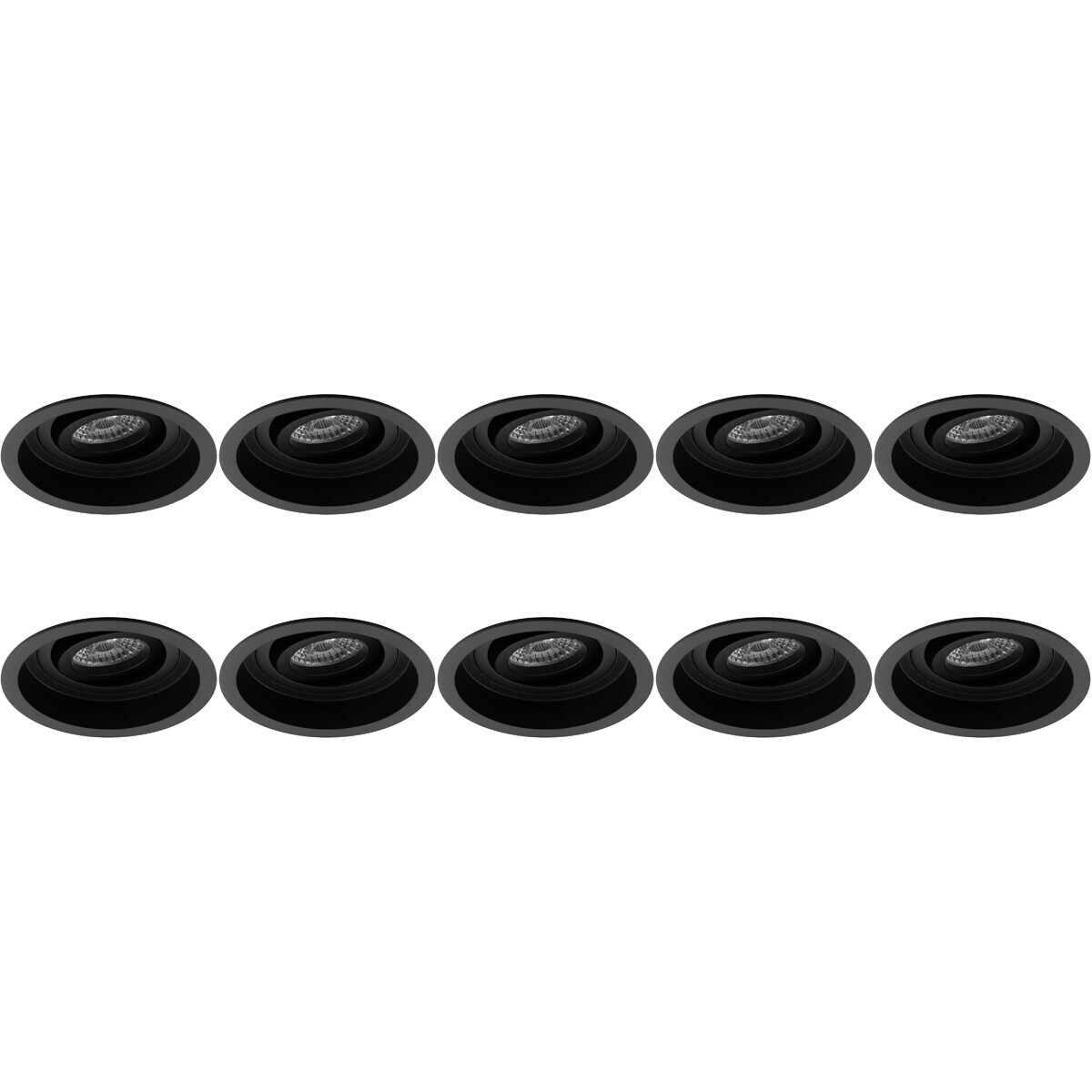 Spot Armatuur 10 Pack - Pragmi Domy Pro - GU10 Inbouwspot - Rond - Zwart - Aluminium - Verdiept - Kantelbaar - Ø105mm