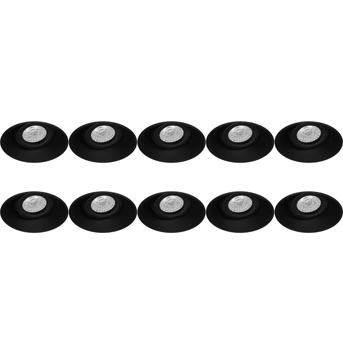 Spot Armatuur 10 Pack - Pragmi Nivas Pro - GU10 Inbouwspot - Rond - Zwart - Aluminium - Trimless - Kantelbaar - Ø150mm