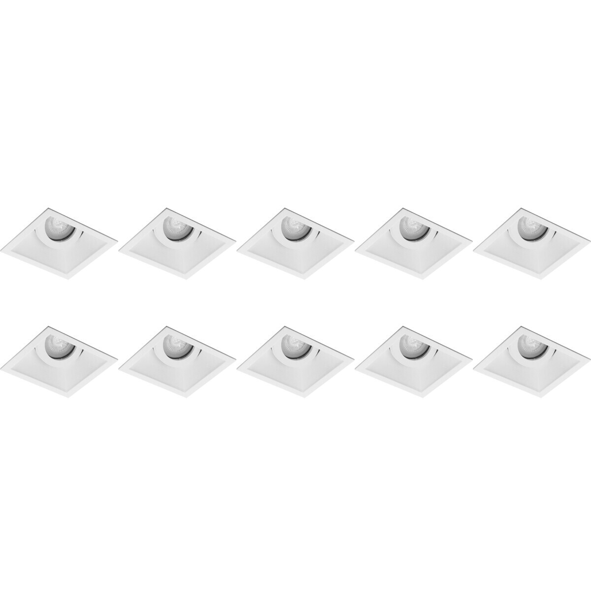 Spot Armatuur 10 Pack - Pragmi Zano Pro - GU10 Inbouwspot - Vierkant - Wit - Aluminium - Kantelbaar - 93mm