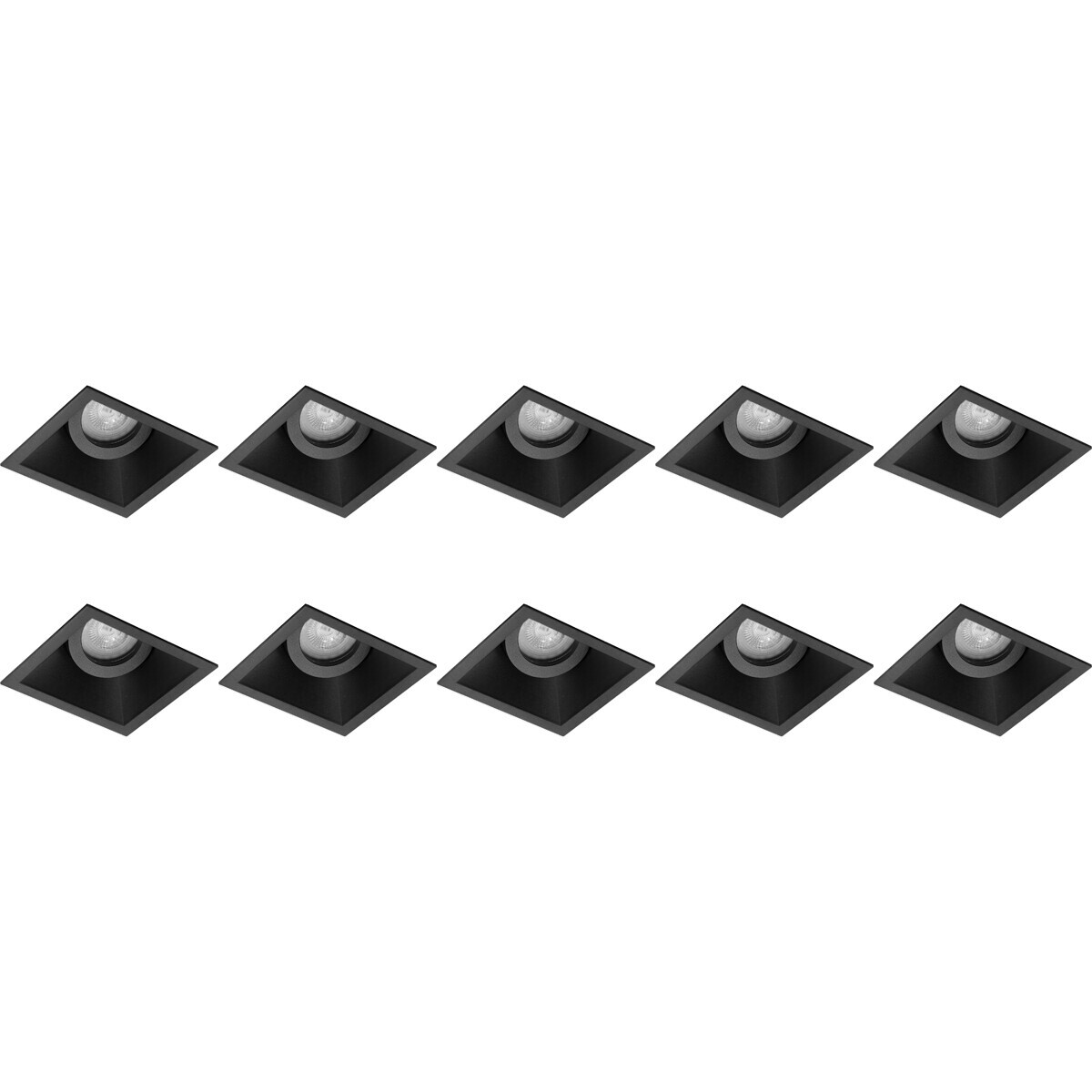 Spot Armatuur 10 Pack - Pragmi Zano Pro - GU10 Inbouwspot - Vierkant - Zwart - Aluminium - Kantelbaar - 93mm