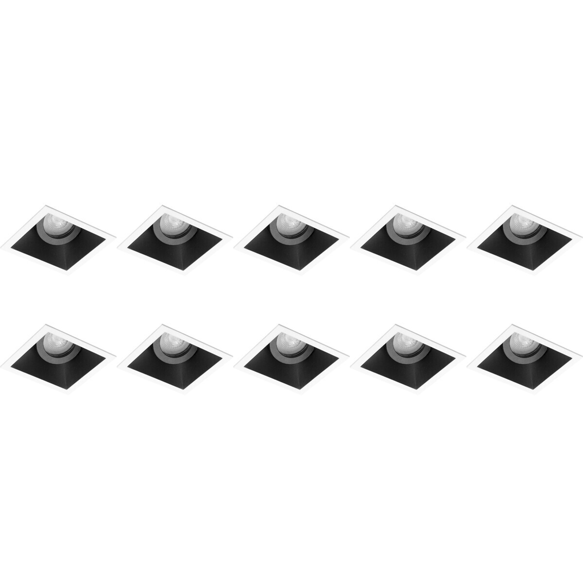 Spot Armatuur 10 Pack - Pragmi Zano Pro - GU10 Inbouwspot - Vierkant - Zwart/Wit - Aluminium - Kantelbaar - 93mm