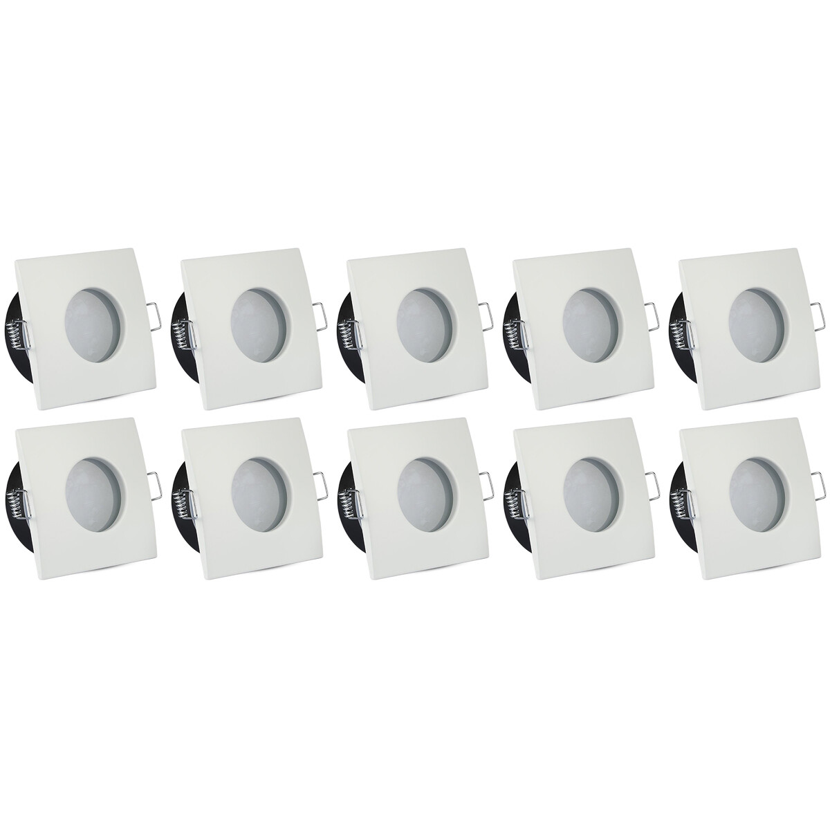 Spot Armatuur 10 Pack - Aigi - GU10 Inbouwspot - Waterdicht IP65 - Vierkant - Wit - Aluminium/Glas - 82mm