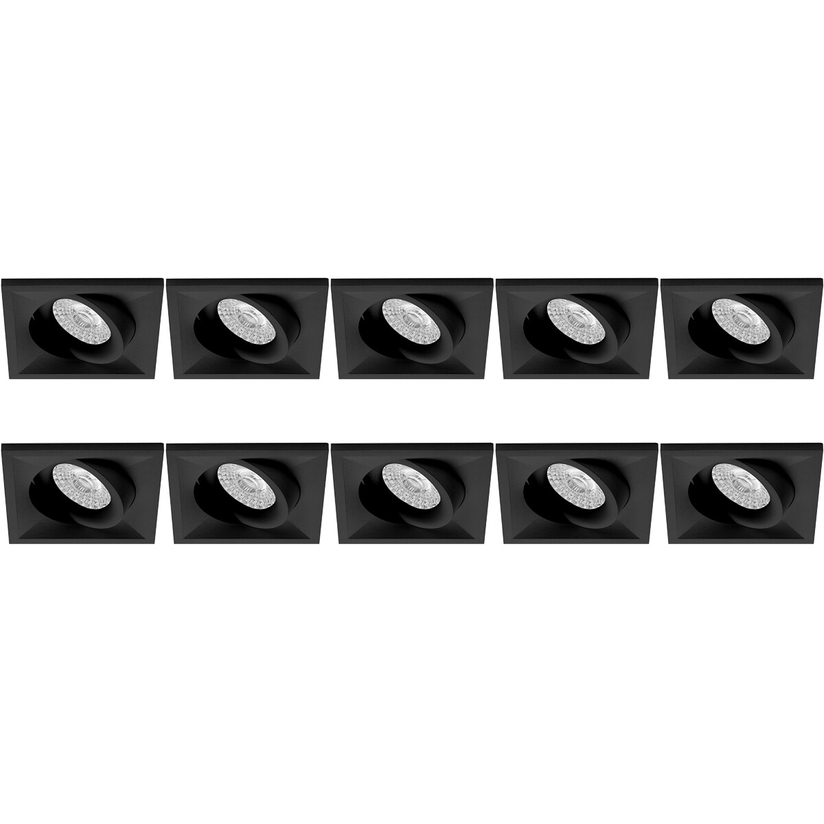 Spot Armatuur 10 Pack - Pragmi Qiundo Pro - GU10 Inbouwspot - Vierkant - Zwart - Aluminium - Kantelbaar - 80mm