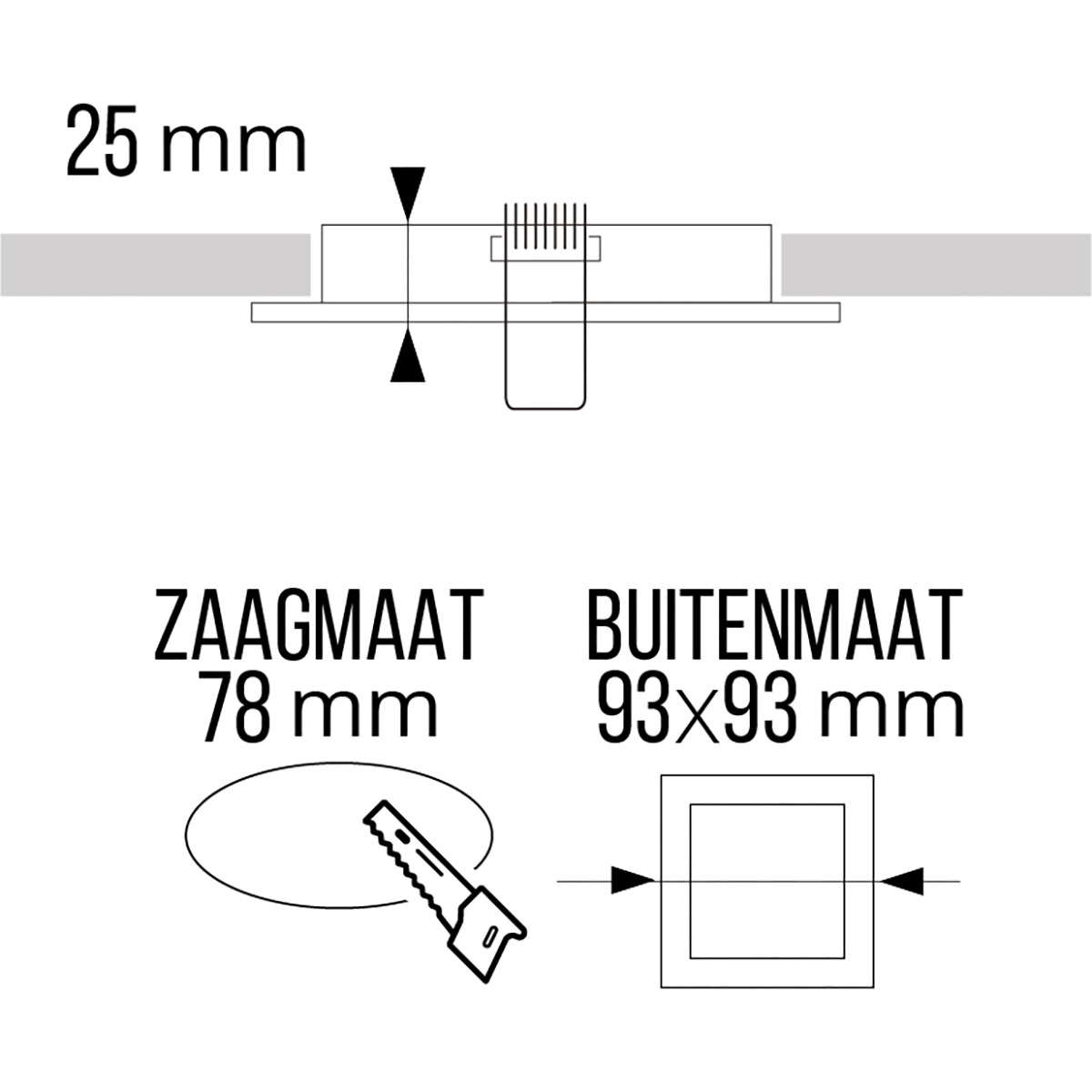 Spot Armatuur GU10 - Pragmi Rodos Pro - GU10 Inbouwspot - Vierkant - Zwart/Goud - Aluminium - 93mm