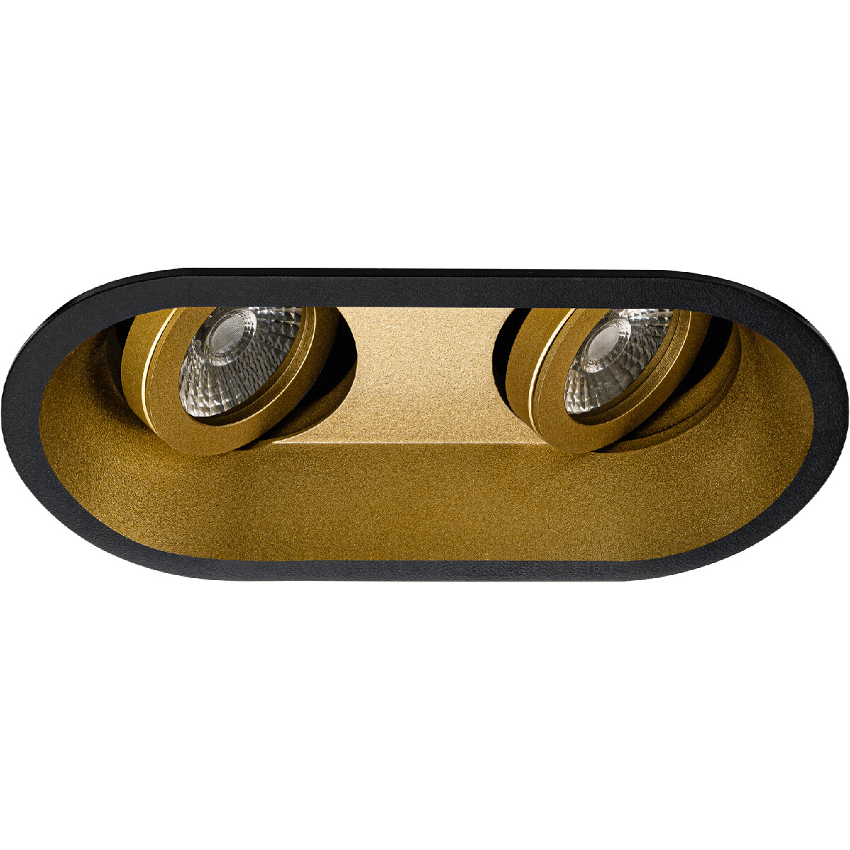 Spot Armatuur GU10 - Pragmi Zano Pro - GU10 Inbouwspot - Ovaal Dubbel - Zwart/Goud - Aluminium - Kantelbaar - 185x93mm