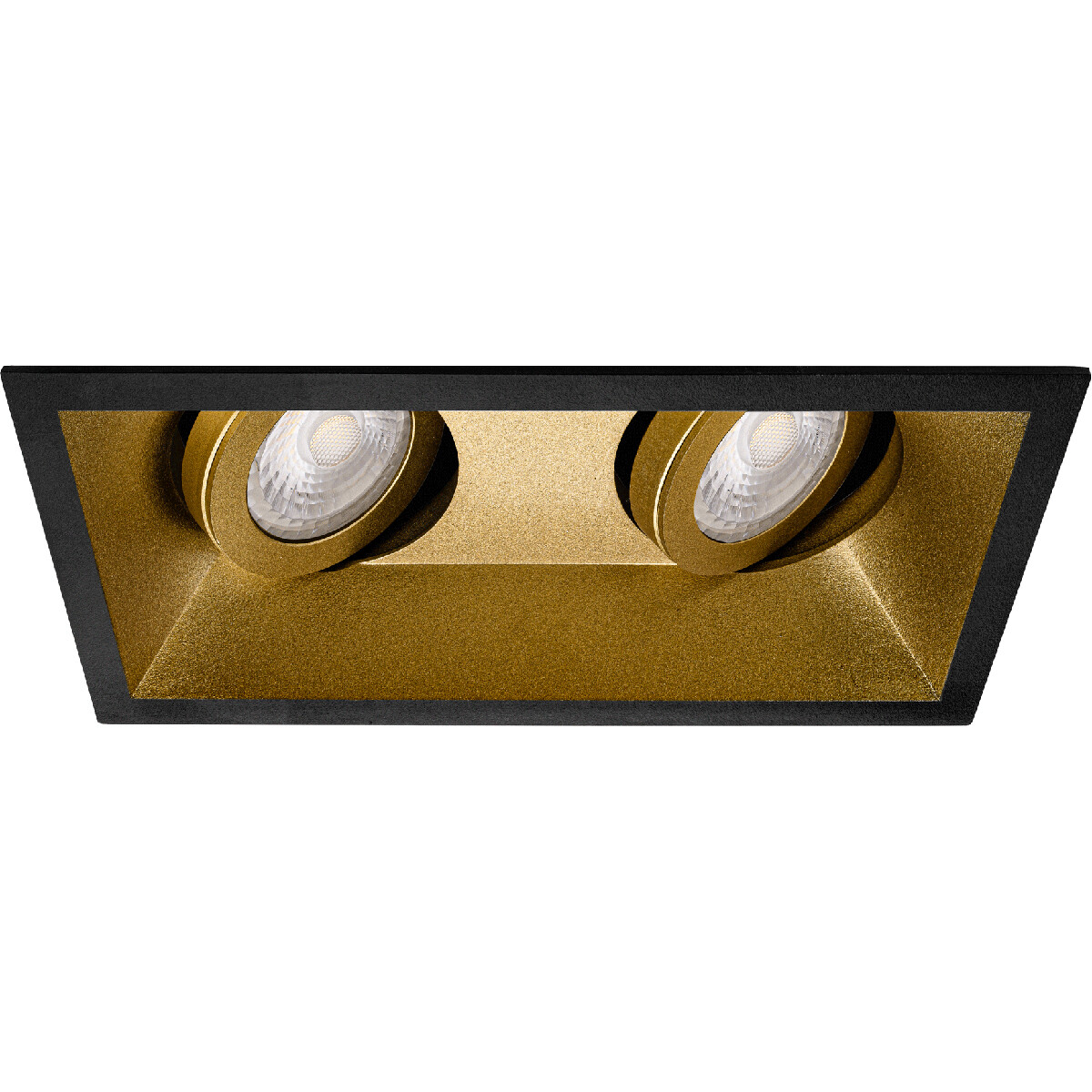 Spot Armatuur GU10 - Pragmi Zano Pro - GU10 Inbouwspot - Rechthoek Dubbel - Zwart/Goud - Aluminium - Kantelbaar - 185x93mm