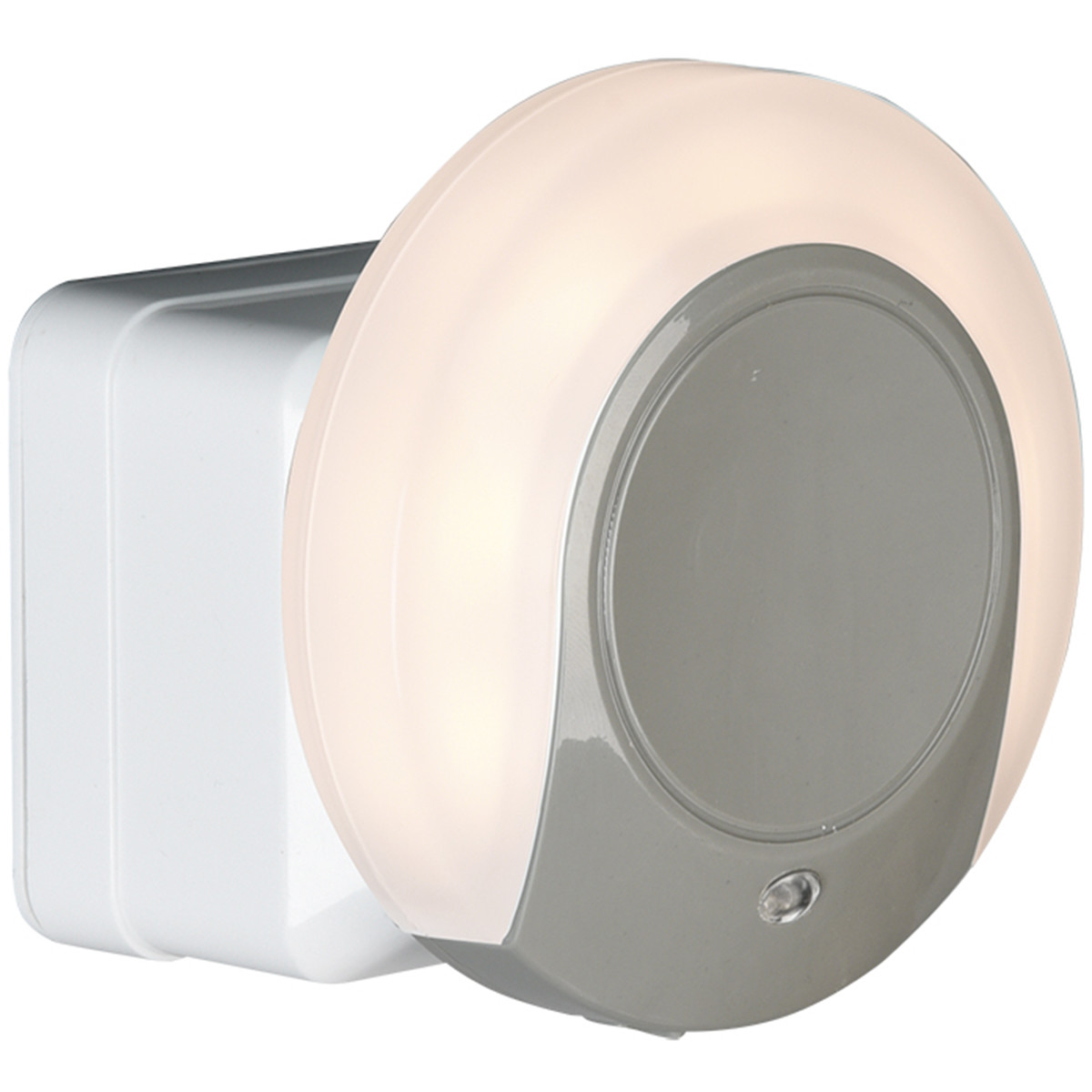 Stekkerlamp - Stekkerspot met Dag en Nacht Sensor Incl. Schakelaar - Trion Jiko - 0.4W - Warm Wit 3000K - Rond - Mat Grijs - Kunststof