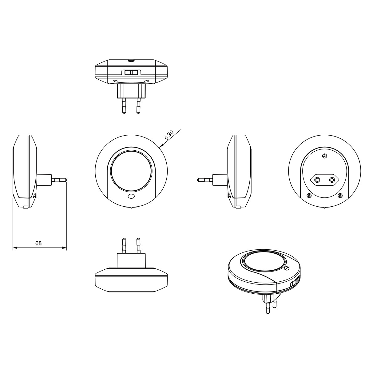 Stekkerlamp - Stekkerspot met Dag en Nacht Sensor Incl. Schakelaar - Trion Jiko - 0.4W - Warm Wit 3000K - Rond - Mat Grijs - Kunststof