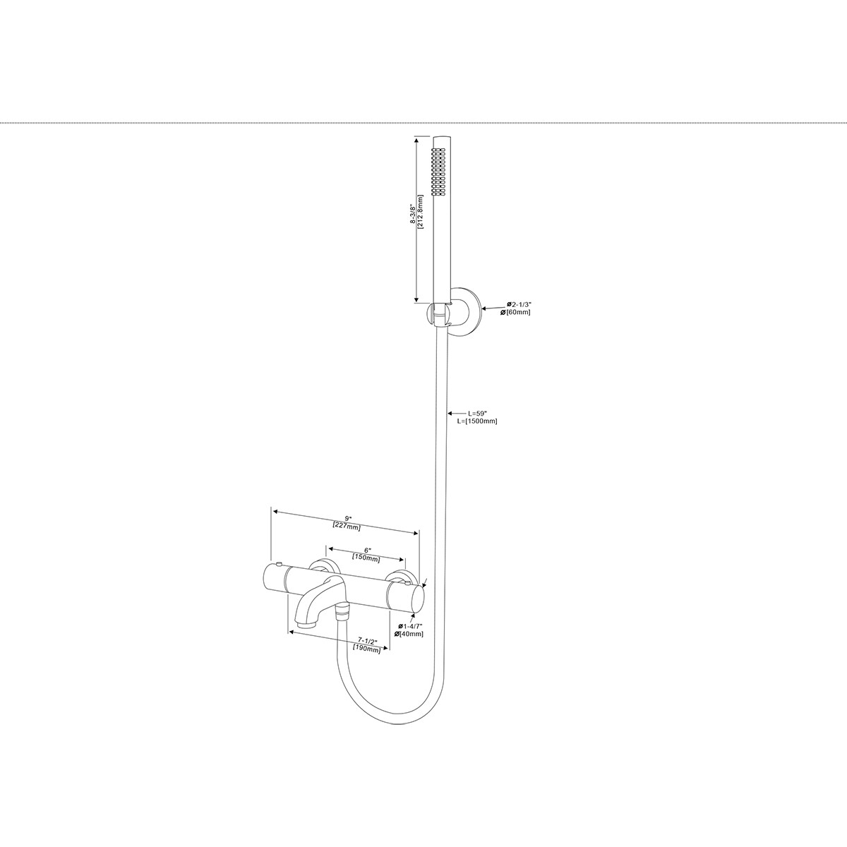 Thermostatische Bad/Douchekraan met Staafhanddouche en Handdouchehouder - Leoni - RVS - Chroom