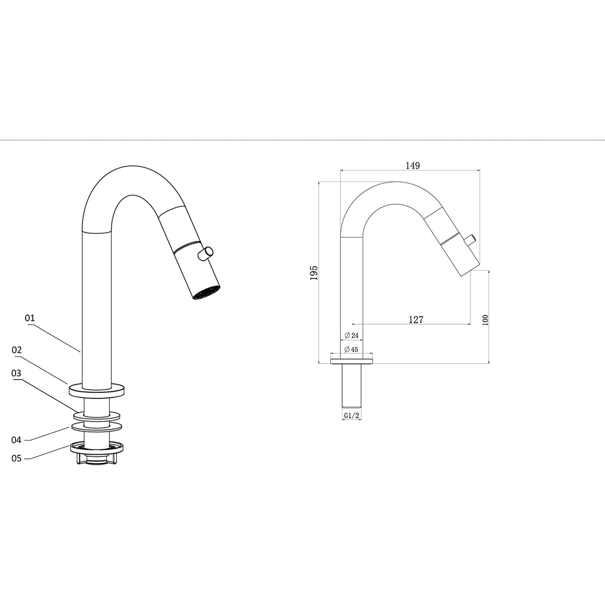 Toiletkraan - Fonteinkraan - Koudwaterkraan 1/2 - Leoni Coldy - Opbouw - RVS - PVD - Gunmetal Grijs