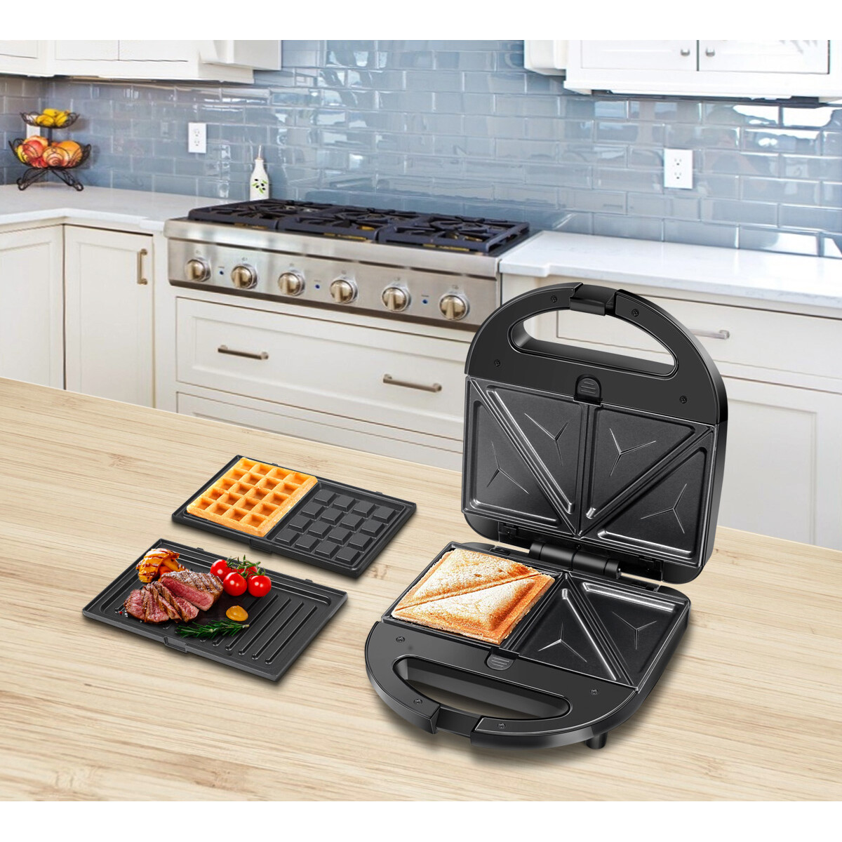 Tosti Ijzer - Tosti Apparaat - Aigi Nibo - Contactgrill 3 in 1 - CoolTouch Hendel - Zwart