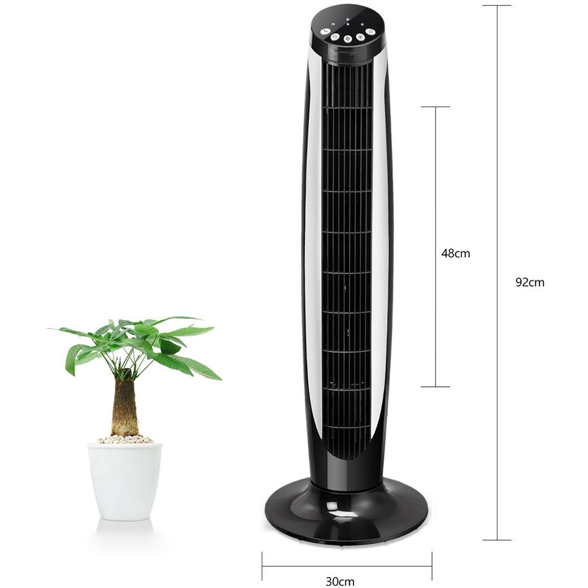 Ventilator - Aigi Aguna - 45W - Torenventilator - Afstandsbediening - Timer - Staand - Rond - Zwart - Kunststof