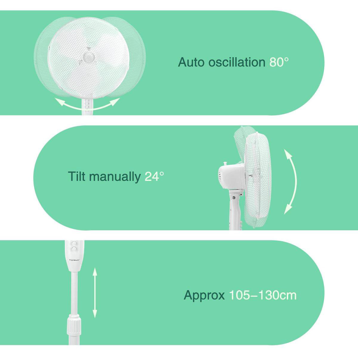 Ventilator - Aigi Siny - 40W - Statiefventilator - Staand - Rond - Wit - Aluminium