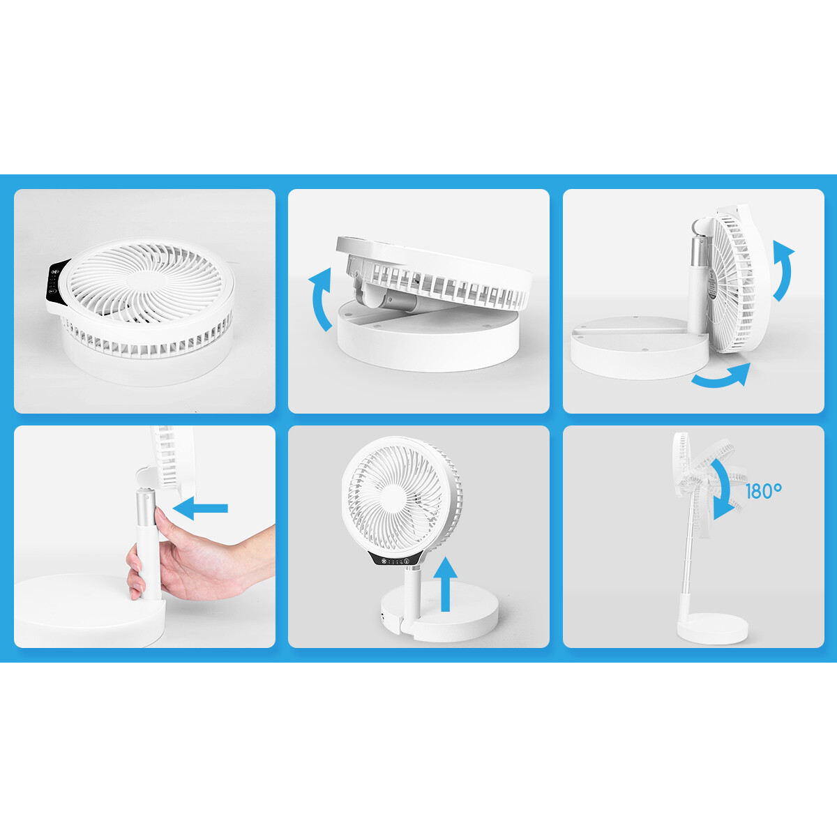 Ventilator Draadloos - Aigi Malina - Statiefventilator - Tafelventilator - USB Oplaadbaar - Inklapbaar - Hoogte Verstelbaar - Wit