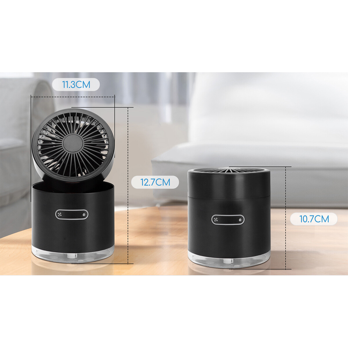 Ventilator met Water op Batterijen - Aigi Grifty - Mistventilator - Mini Tafelventilator - USB Oplaadbaar - Rond - Zwart