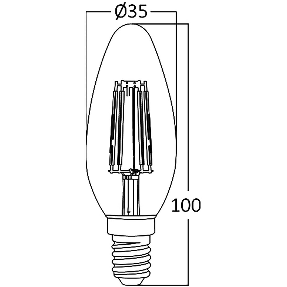 Voordeelpak 10x LED Lamp E14 Kaars Filament - Brinton - Amber 4W 360lm - 822 Zeer Warm Wit 2200K - C35 - Dimbaar | Vervangt 32W