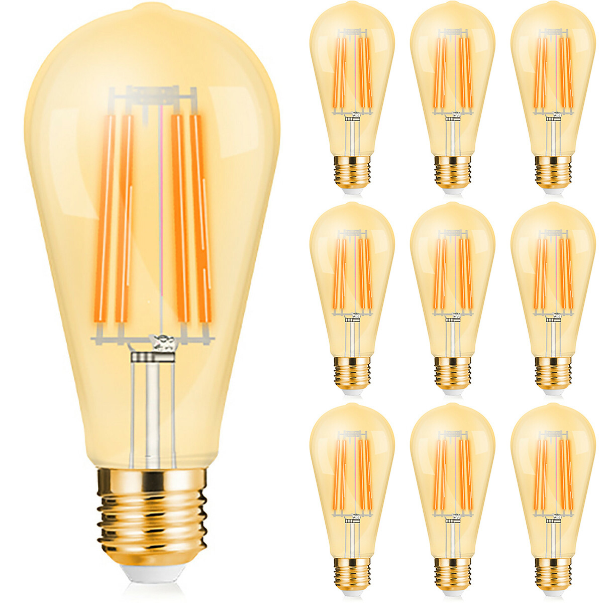 Voordeelpak 10x LED Lamp E27 Edison Filament - Brinton - Amber 6W 540lm - 822 Zeer Warm Wit 2200K - ST64 - Dimbaar | Vervangt 45W