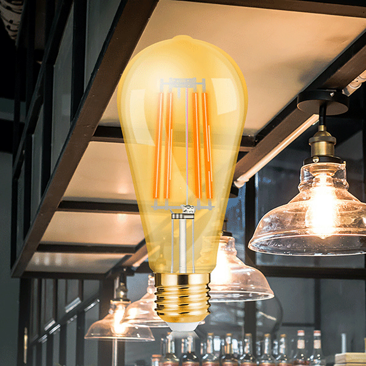 Voordeelpak 10x LED Lamp E27 Edison Filament - Brinton - Amber 6W 540lm - 822 Zeer Warm Wit 2200K - ST64 | Vervangt 45W