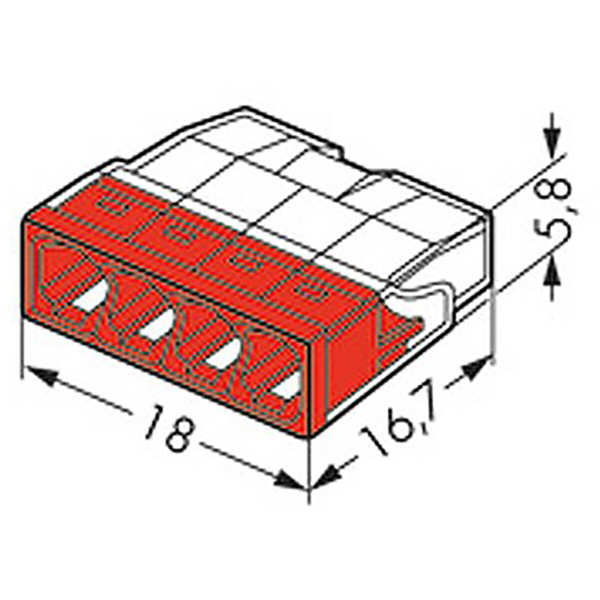 WAGO - Lasklem - 4 Polig - 0.5-2.5mm2 - Rood - 10 Stuks