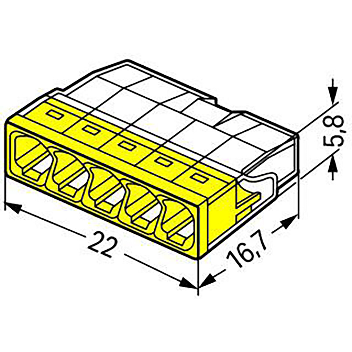 WAGO - Lasklem - 5 Polig - 0.5-2.5mm2 - Geel - 10 Stuks