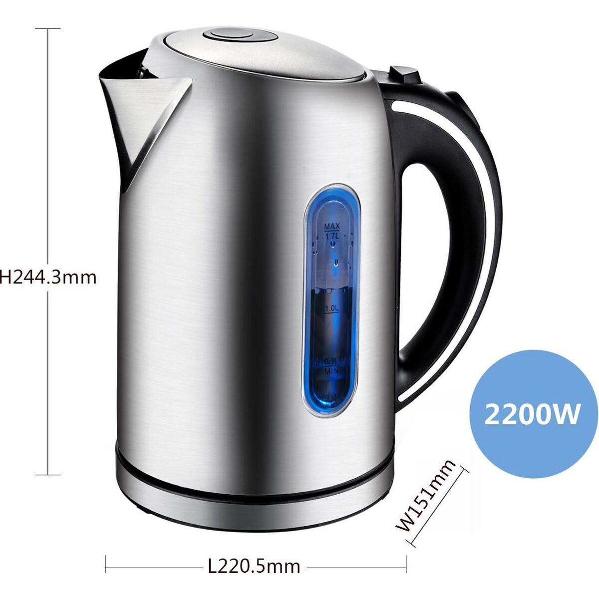 Waterkoker - Aigi Kiny - 1.7 Liter - 2200 Watt - RVS - Zwart/Zilver