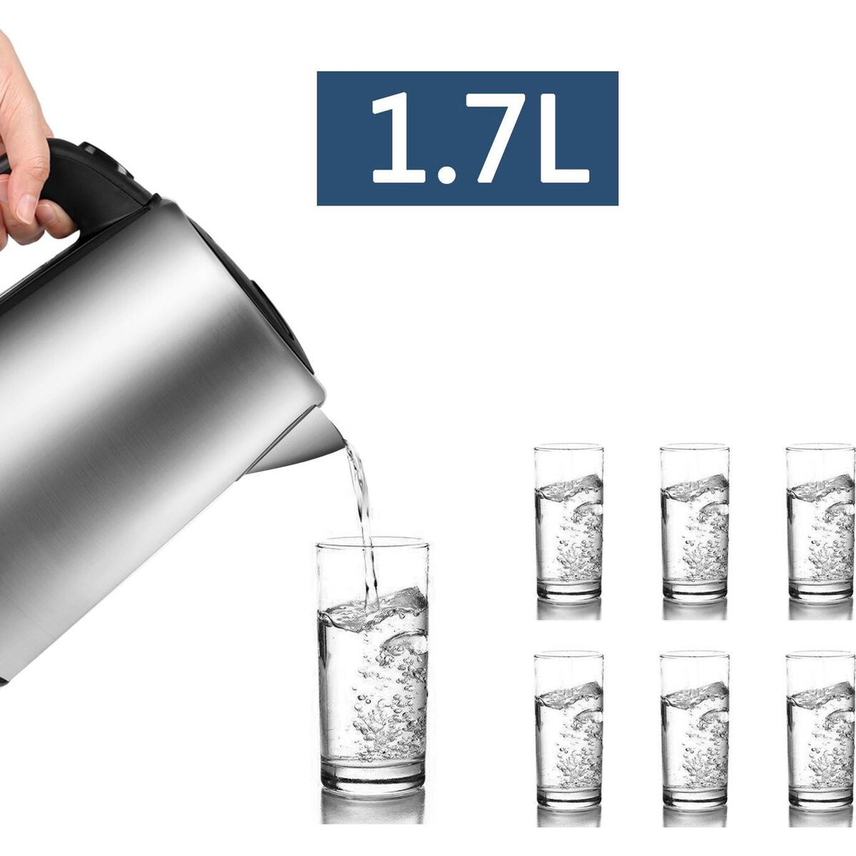 Waterkoker - Aigi Ribon - 1.7 Liter - 2200 Watt - Geborsteld RVS - Zwart/Zilver