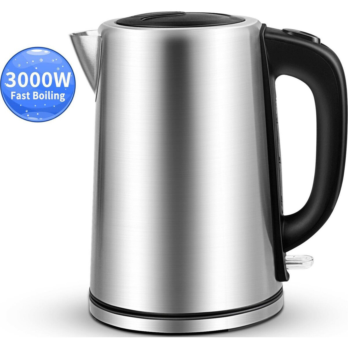 Waterkoker - Aigi Ribon - 1.7 Liter - Snelkookfunctie - 3000 Watt - Geborsteld RVS - Zwart/Zilver