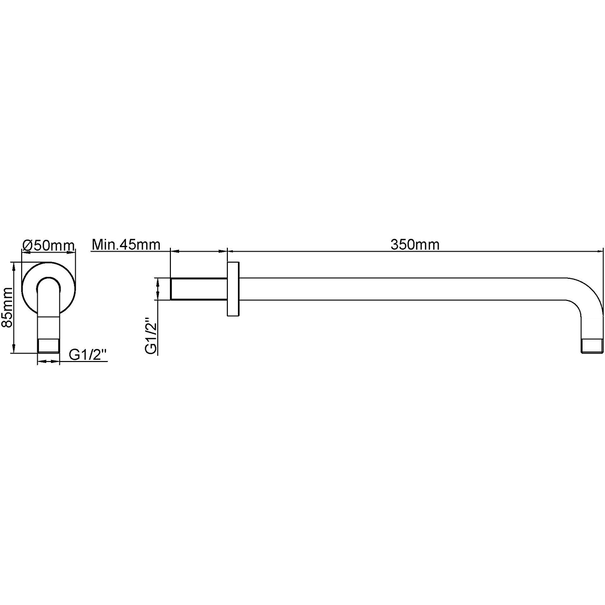 Wiesbaden Caral Douchearm met Muurbevestiging - 35cm - Geborsteld Brons Koper