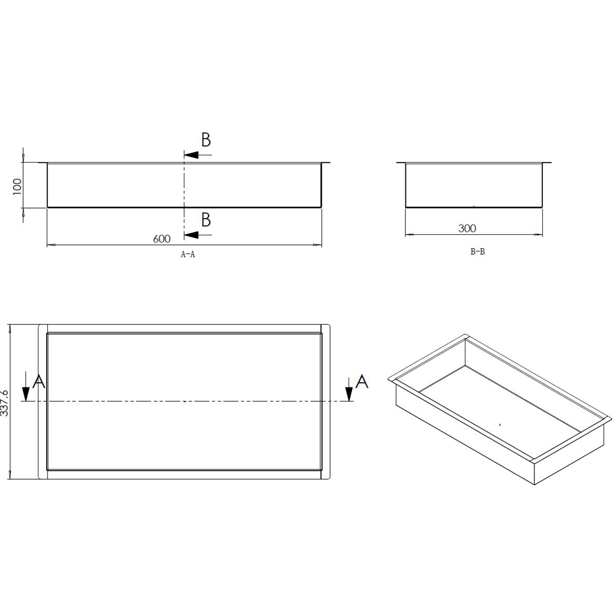 Wiesbaden Demis Inbouwnis - 30x60x10cm - RVS