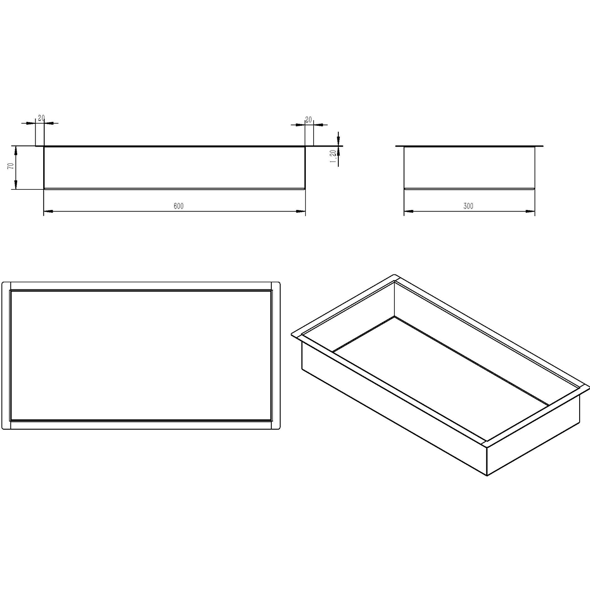 Wiesbaden Demis Inbouwnis - 30x60x7cm - RVS